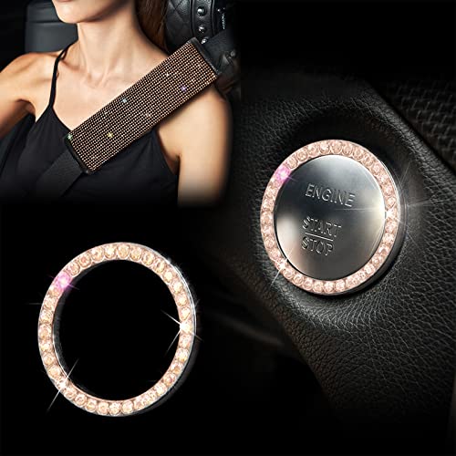 JINGSEN 11 Pcs Bling Car Accessories Set,Bling Car Accessories Set for Women,Steering Wheel Cover for Women Universal Fit 15 Inch,Rhinestone Center Console Cover(Champagne) - Image 5