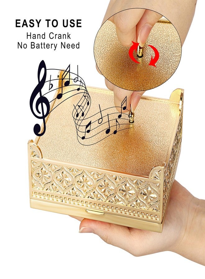 ELLDOO صندوق موسيقى عتيق من ELLDOO، صندوق مجوهرات موسيقي معدني ذهبي، صندوق تذكاري، صندوق تخزين مجوهرات صغير بنقشة ورد، هدية للفتيات والسيدات (لحن: أنتِ شمسي المشرقة) - Image 4