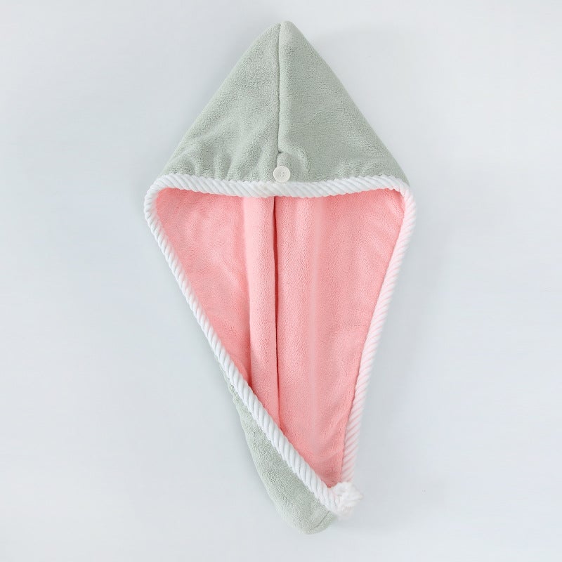 Generic Shower cap dry hair cap womens wholesale double-layer thick absorbent towel double-sided hair shower cap Green powder