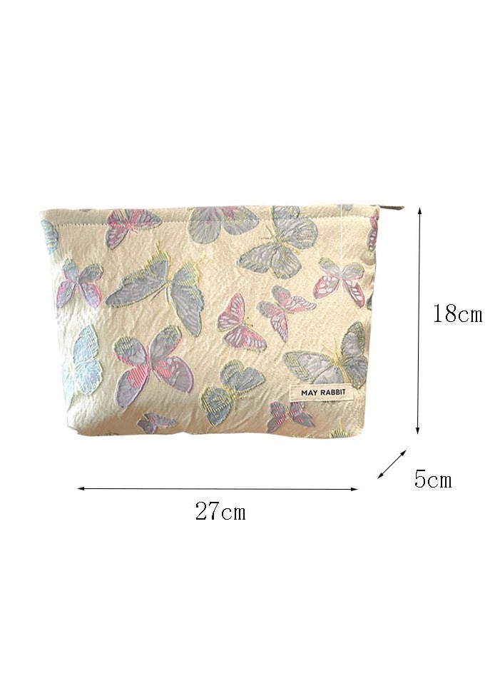 MAY RABBIT Portable Lightweight Large - capacity Canvas Makeup Bag Pouch and Toiletry Travel Storage Organizer with Handmade Vintage Embroidered Purple Floral Pattern - Image 5