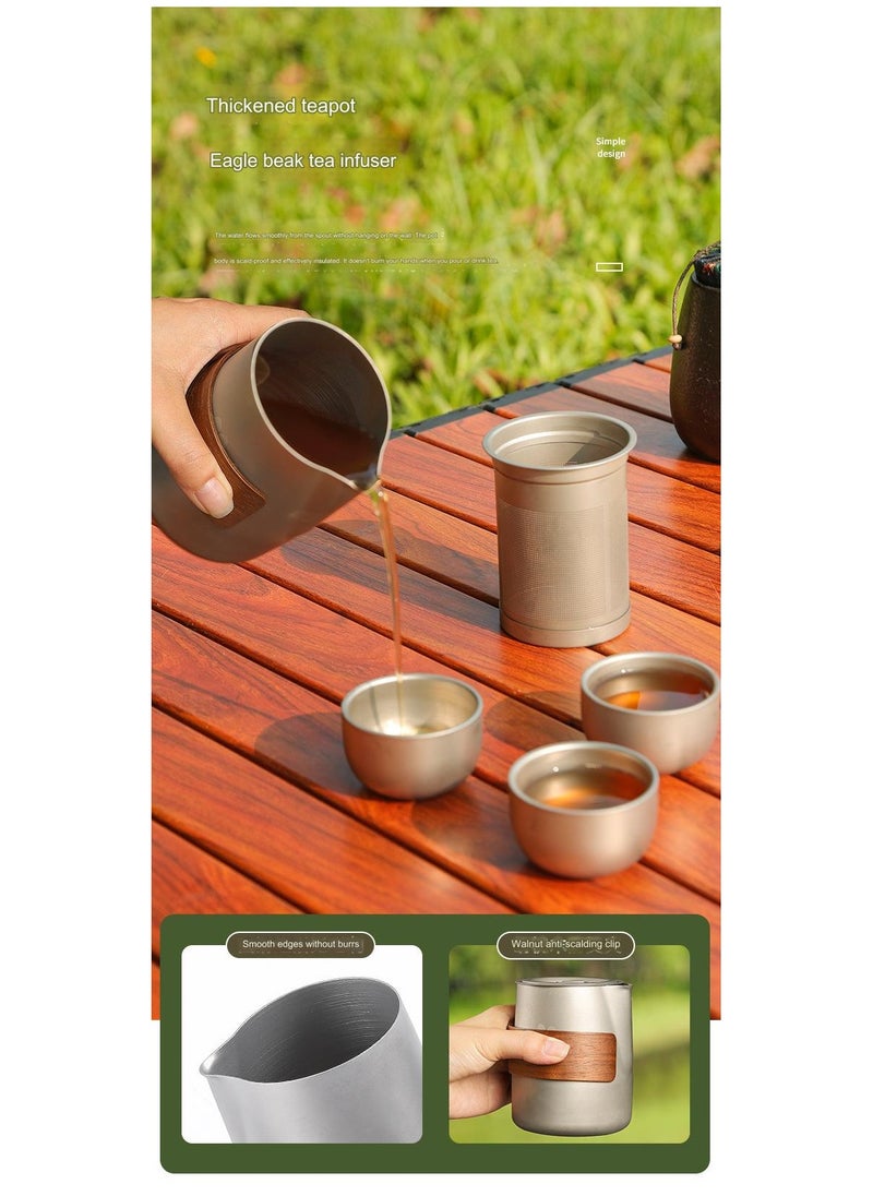 Titanium alloy portable travel tea set teapot double-layer tea cup outdoor camping tea set