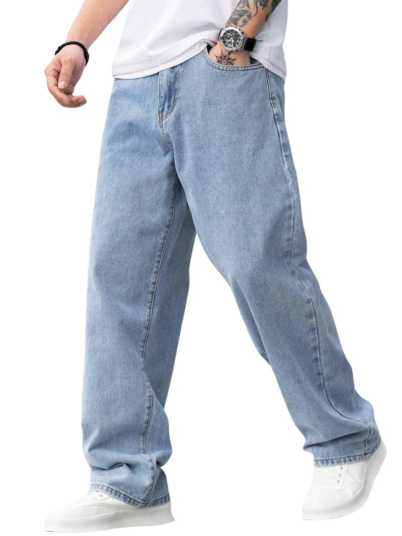 Lymio Baggy Denim Jeans Pants for Men (L-Jeans) (in, Numeric, 36, Regular, Baggy Jeans-Light Blue) - Image 4