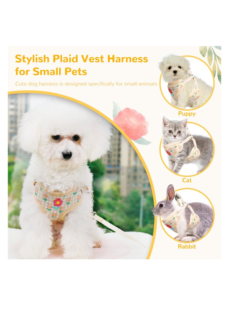 SYOSI Harness and Leash Set, Cute Small Dog with Bag Soft Breathable No Pull, Puppy Cat Harness with Leads Kit Plaid Flower, Pet Vest Harness for Small Dogs Cats Rabbits Shih Tzu Yorkies (Beige) - Image 5