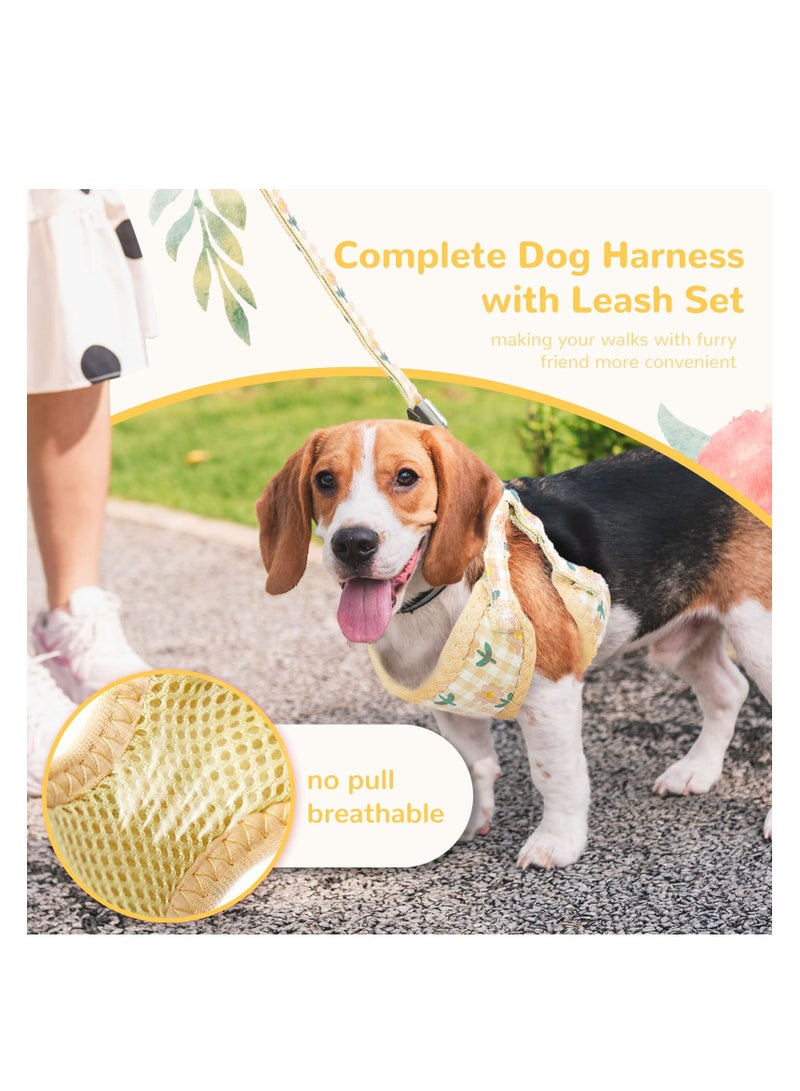SYOSI Harness and Leash Set, Cute Small Dog with Bag Soft Breathable No Pull, Puppy Cat Harness with Leads Kit Plaid Flower, Pet Vest Harness for Small Dogs Cats Rabbits Shih Tzu Yorkies (Beige) - Image 2
