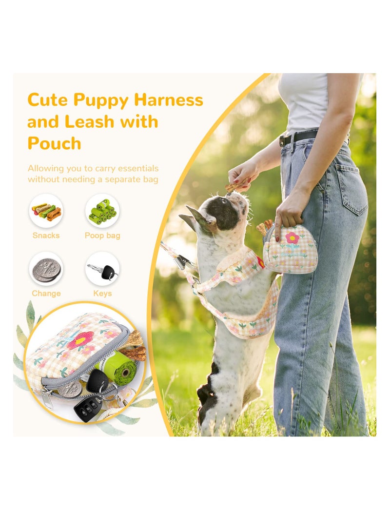 SYOSI Harness and Leash Set, Cute Small Dog with Bag Soft Breathable No Pull, Puppy Cat Harness with Leads Kit Plaid Flower, Pet Vest Harness for Small Dogs Cats Rabbits Shih Tzu Yorkies (Beige) - Image 3