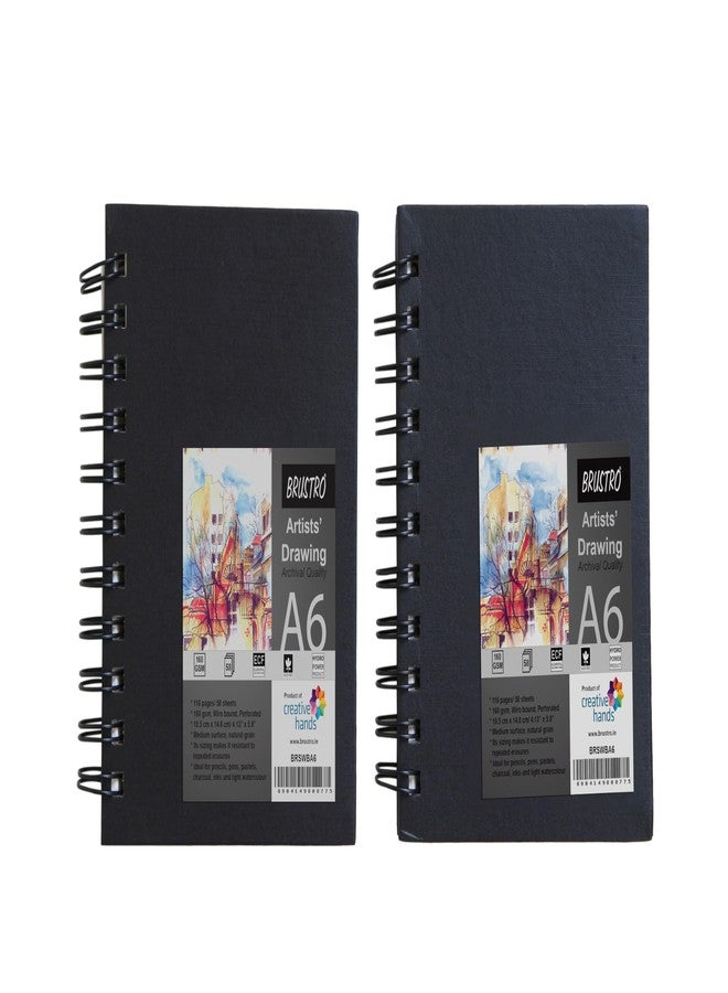 Brustro Artists Wiro Bound Sketchbook, A6 Size, 116 Pages, 160 GSM (Pack of 2) (Acid Free)