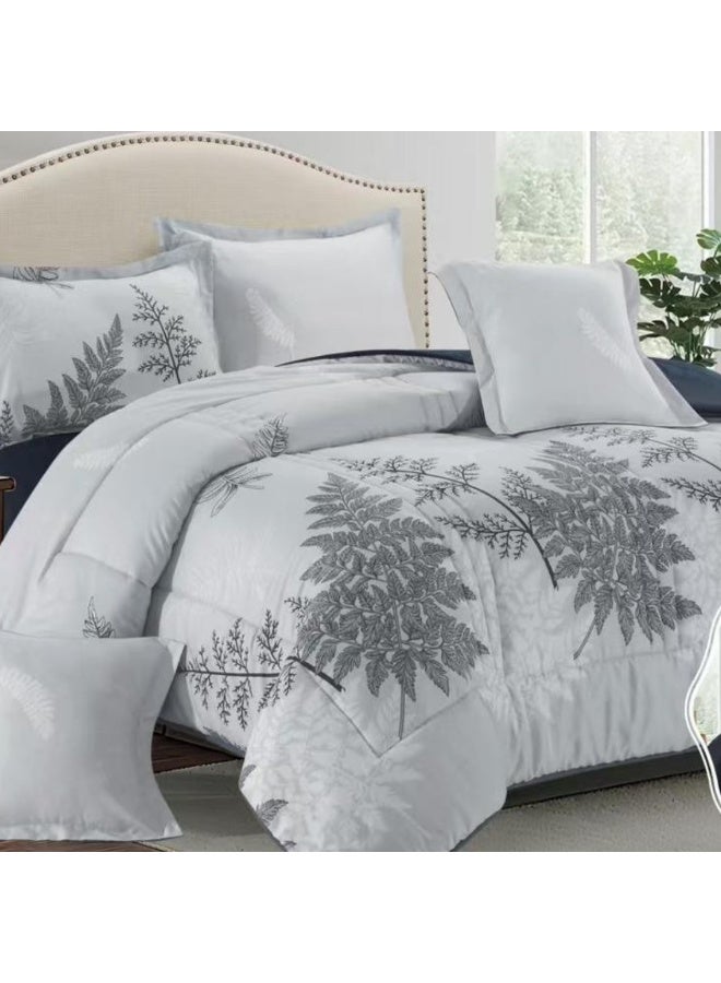 بلو سكاي مفرش سرير نفرين فندقي فاخر – طقم لحاف بحشوة 6 قطع – طقم مفارش يتكون من مفرش  بحشوة وشرشف مطاطي و 2 كيس مخدة و 2 كيس وسادة مربعة – طقم نوم ناعم ومريح - مقاس المفرش 260X240 سم - Image 3