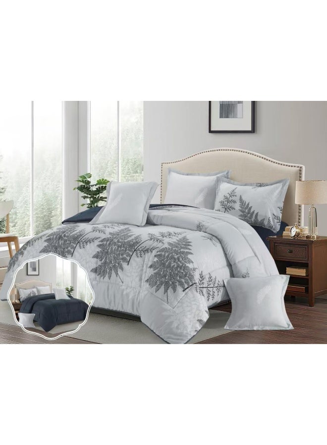 بلو سكاي مفرش سرير نفرين فندقي فاخر – طقم لحاف بحشوة 6 قطع – طقم مفارش يتكون من مفرش  بحشوة وشرشف مطاطي و 2 كيس مخدة و 2 كيس وسادة مربعة – طقم نوم ناعم ومريح - مقاس المفرش 260X240 سم - Image 2