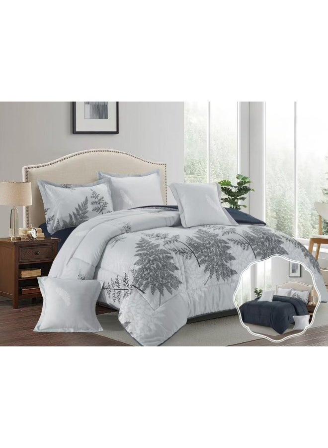 بلو سكاي مفرش سرير نفرين فندقي فاخر – طقم لحاف بحشوة 6 قطع – طقم مفارش يتكون من مفرش  بحشوة وشرشف مطاطي و 2 كيس مخدة و 2 كيس وسادة مربعة – طقم نوم ناعم ومريح - مقاس المفرش 260X240 سم - Image 1