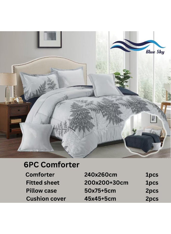 بلو سكاي مفرش سرير نفرين فندقي فاخر – طقم لحاف بحشوة 6 قطع – طقم مفارش يتكون من مفرش  بحشوة وشرشف مطاطي و 2 كيس مخدة و 2 كيس وسادة مربعة – طقم نوم ناعم ومريح - مقاس المفرش 260X240 سم - Image 4