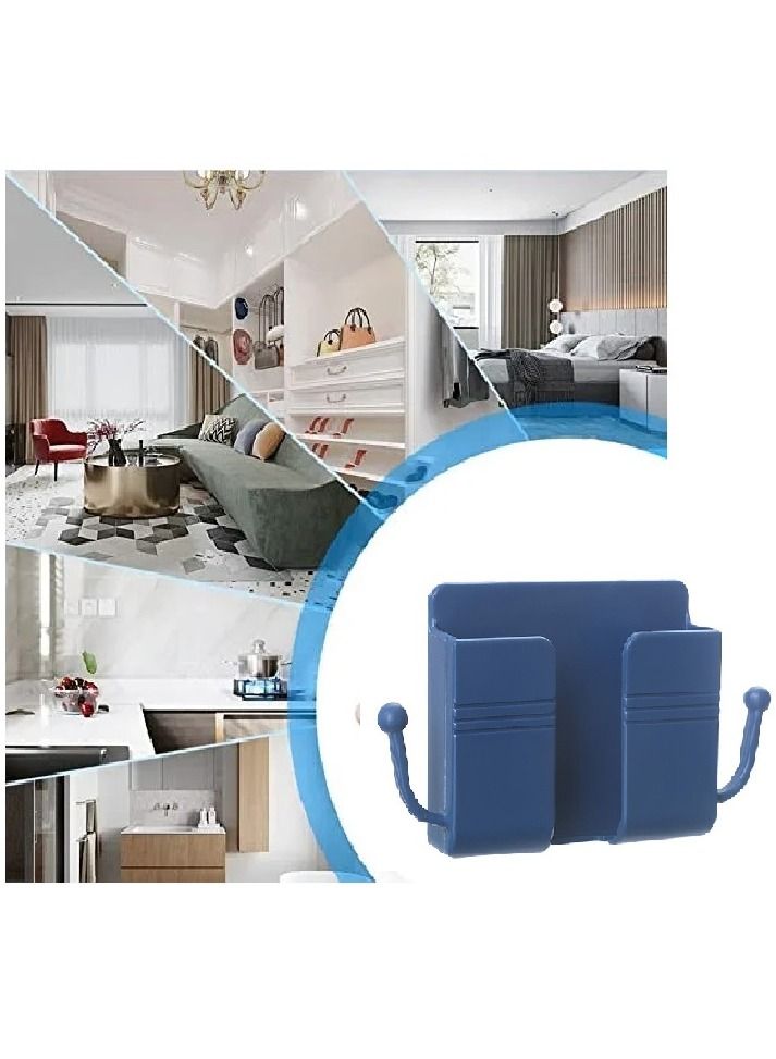 Wall Mounted Storage Box Remote Control Storage Box, Wall Mounted Remote Control Storage Box with 2 Hooks for Remote Control, Cell Phone, Headphones Blue  - Image 1