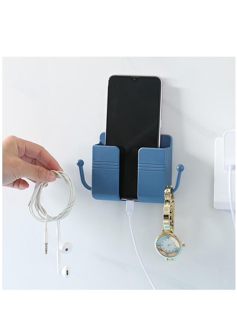 Wall Mounted Storage Box Remote Control Storage Box, Wall Mounted Remote Control Storage Box with 2 Hooks for Remote Control, Cell Phone, Headphones Blue  - Image 3