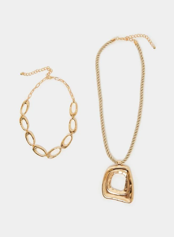 Styli Set of 2 - Geo Pendant Chain Necklace