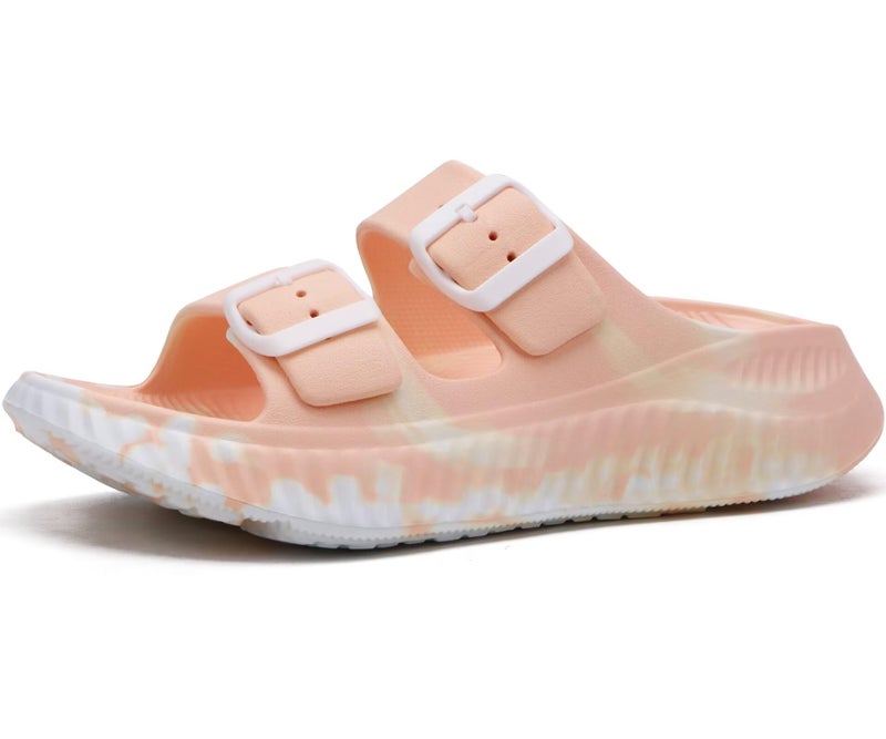 KuaiLu Womens Recovery Sandals Comfortable Plantar Fasciitis Arch Support Ladies Orthopedic Sport Slides Open Toe Slip On Thick Athletic Cushion Slippers Summer Pool Beach Walking Shoes Peach Size 9 - Image 2