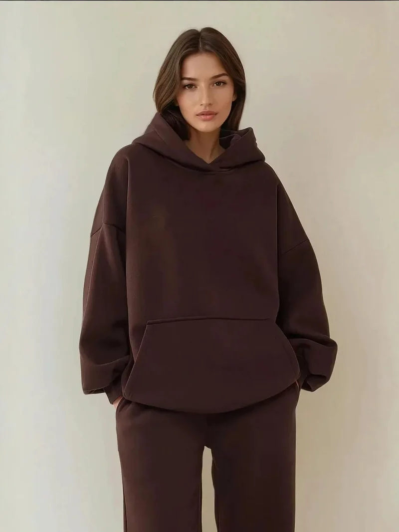 Loose Fit Hooded Oversized Sweatshirt with Kangaroo Pocket