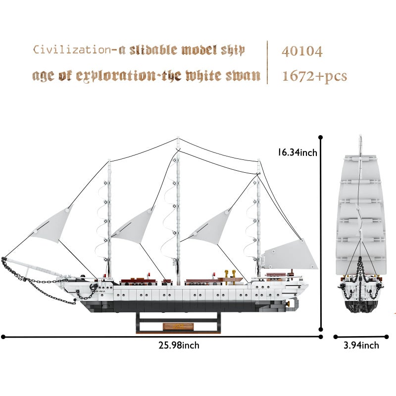 JMBricklayer Ship Building Toy - Building Sets for Adult 40104, White Swan Model Ship Attractive Showroom Decoration, Pirate Ship & Nautical Adventure Experience Construction Toys - Image 3