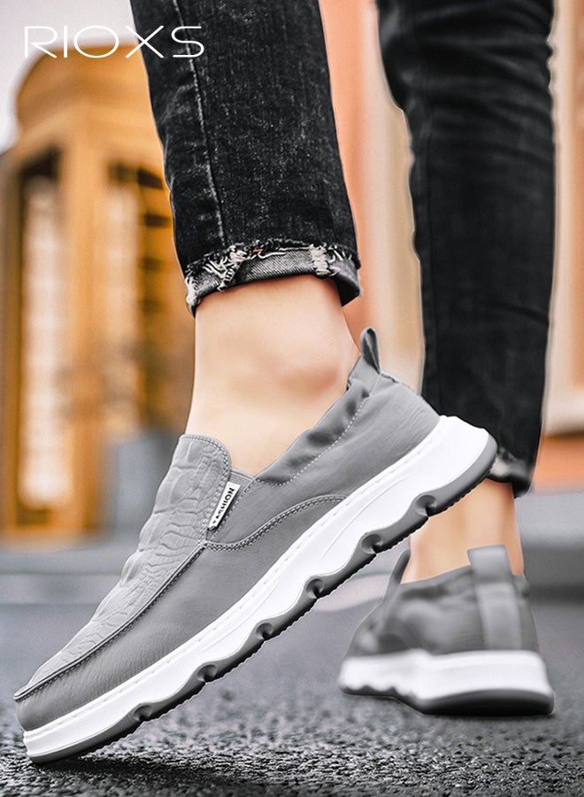 ريوكس حذاء رجالي بدون كعب، حذاء خفيف بدون كعب مع جزء علوي بنقشة جلد التمساح، حذاء صيفي غير رسمي للرجال، حذاء بدون كعب قابل للتنفس، حذاء للقيادة، حذاء للعمل والمكتب، حذاء غير رسمي للخارج، رمادي - Image 2