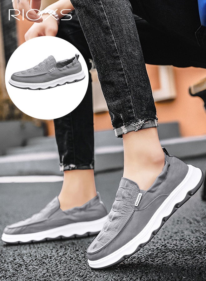 ريوكس حذاء رجالي بدون كعب، حذاء خفيف بدون كعب مع جزء علوي بنقشة جلد التمساح، حذاء صيفي غير رسمي للرجال، حذاء بدون كعب قابل للتنفس، حذاء للقيادة، حذاء للعمل والمكتب، حذاء غير رسمي للخارج، رمادي - Image 1