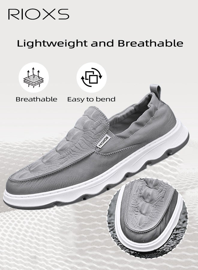ريوكس حذاء رجالي بدون كعب، حذاء خفيف بدون كعب مع جزء علوي بنقشة جلد التمساح، حذاء صيفي غير رسمي للرجال، حذاء بدون كعب قابل للتنفس، حذاء للقيادة، حذاء للعمل والمكتب، حذاء غير رسمي للخارج، رمادي - Image 3