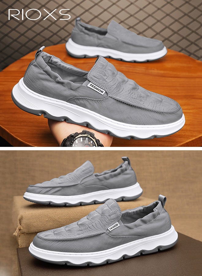 ريوكس حذاء رجالي بدون كعب، حذاء خفيف بدون كعب مع جزء علوي بنقشة جلد التمساح، حذاء صيفي غير رسمي للرجال، حذاء بدون كعب قابل للتنفس، حذاء للقيادة، حذاء للعمل والمكتب، حذاء غير رسمي للخارج، رمادي - Image 5