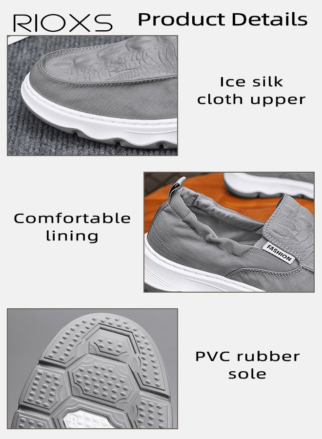 ريوكس حذاء رجالي بدون كعب، حذاء خفيف بدون كعب مع جزء علوي بنقشة جلد التمساح، حذاء صيفي غير رسمي للرجال، حذاء بدون كعب قابل للتنفس، حذاء للقيادة، حذاء للعمل والمكتب، حذاء غير رسمي للخارج، رمادي - Image 4