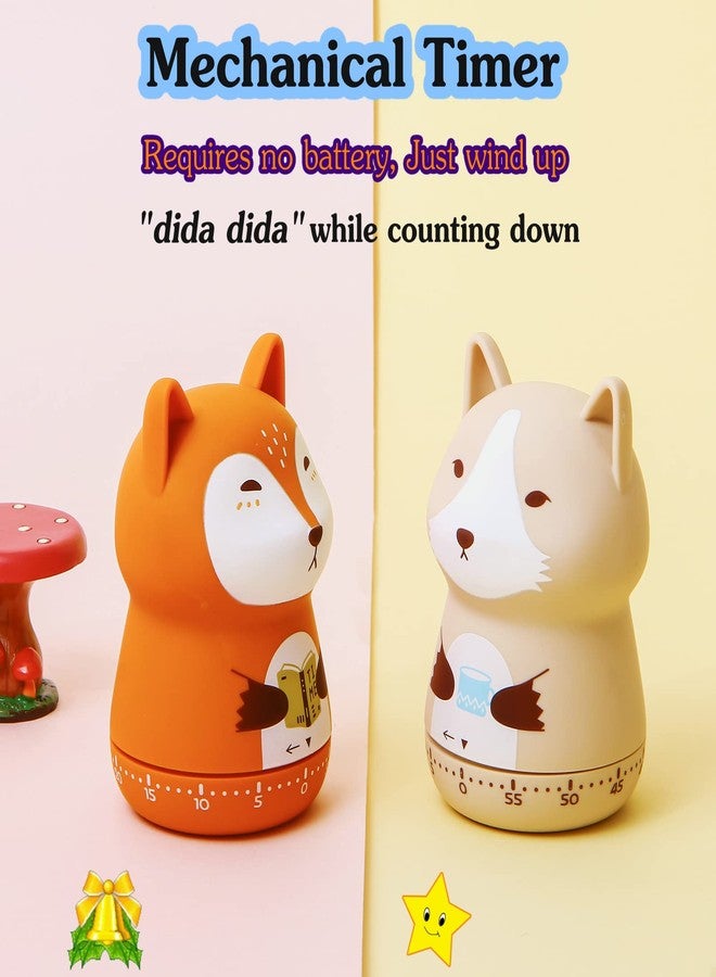 NUOSWEK Mechanical Kitchen Timer, Cute Animal Wind Up 60 Minutes Manual Countdown for Kids, Classroom, Home, Study and Cooking (Orange Fox) - Image 3