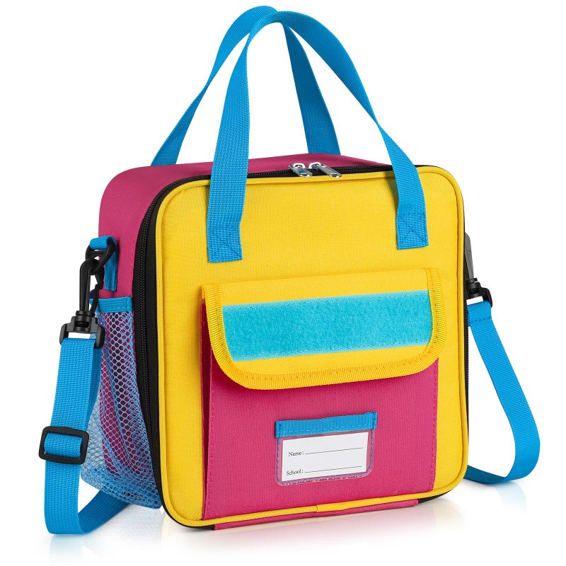 REDSHELL Tactical Lunch Box Kids, Large Insulated Lunch Bag for Girls, Cooler Lunchbag, Square Toddler Lunchbox, School Daycare Lunch Tote Pail with Water Bottle Holder Shoulder Strap, Pink Blue - Image 1