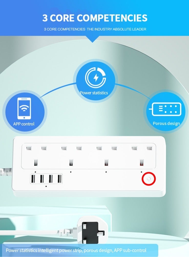 Captaintech Power Strip Surge Protector with USB-C (3.0A),  Power Strip with 4 Outlets 4 USB Ports (5V/3.4A), Desktop Charging Station, Compact for Home,Travel,Office(White 1 Pack) - Image 3