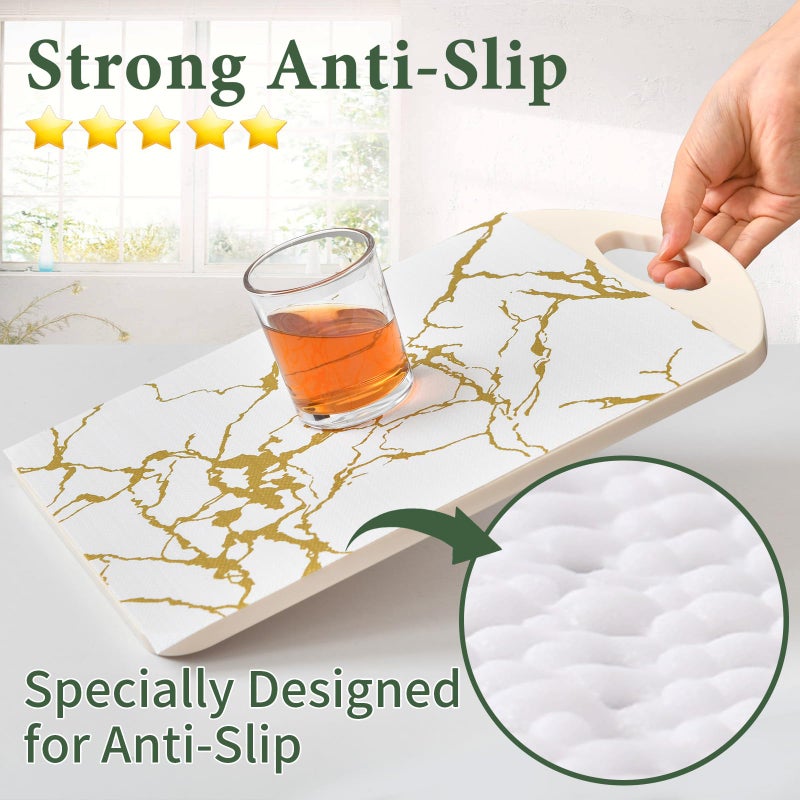 Kimhan Drawer and Shelf Liner for Kitchen Cabinet Non Slip Waterproof Shelf Paper 12 in X 20 Ft Non Adhesive Refrigerator Liners Gold White Marble Easy Liners for Bathroom Cupboard - Image 2