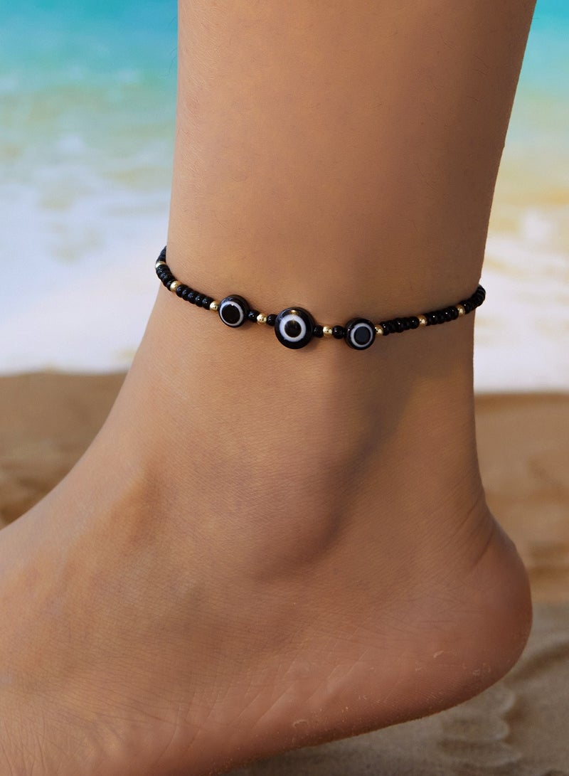 Bohemian Transparent Color Contrasting Rice Bead Foot Chain Set Summer Versatile Beach Rice Bead Shell Foot Chain