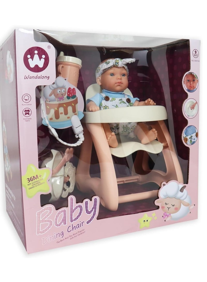 Wandalong 9 Inches Baby Doll With Dining Chiar And Accessories - W6916A - Image 1