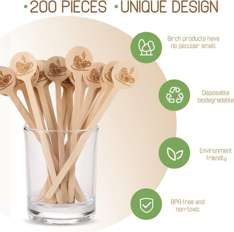Rtteri 200 Pcs Wooden Coffee Stirrers with Round Ends Coffee Mixer Stick Disposable Drink Stirrers Wood Swizzle Drink Sticks for Beverage Milk Cocktail Tea 6 Inch - Image 3