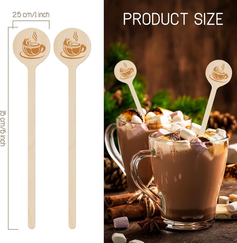 Rtteri 200 Pcs Wooden Coffee Stirrers with Round Ends Coffee Mixer Stick Disposable Drink Stirrers Wood Swizzle Drink Sticks for Beverage Milk Cocktail Tea 6 Inch - Image 2