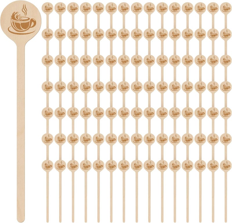 Rtteri 200 Pcs Wooden Coffee Stirrers with Round Ends Coffee Mixer Stick Disposable Drink Stirrers Wood Swizzle Drink Sticks for Beverage Milk Cocktail Tea 6 Inch - Image 1