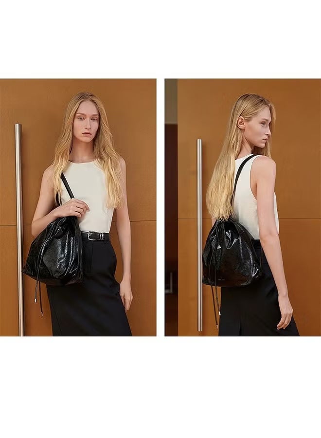 Charles & Keith Summer Shoulder Women's Bag Soft Multifunctional Shoulder Bag Black - Image 5