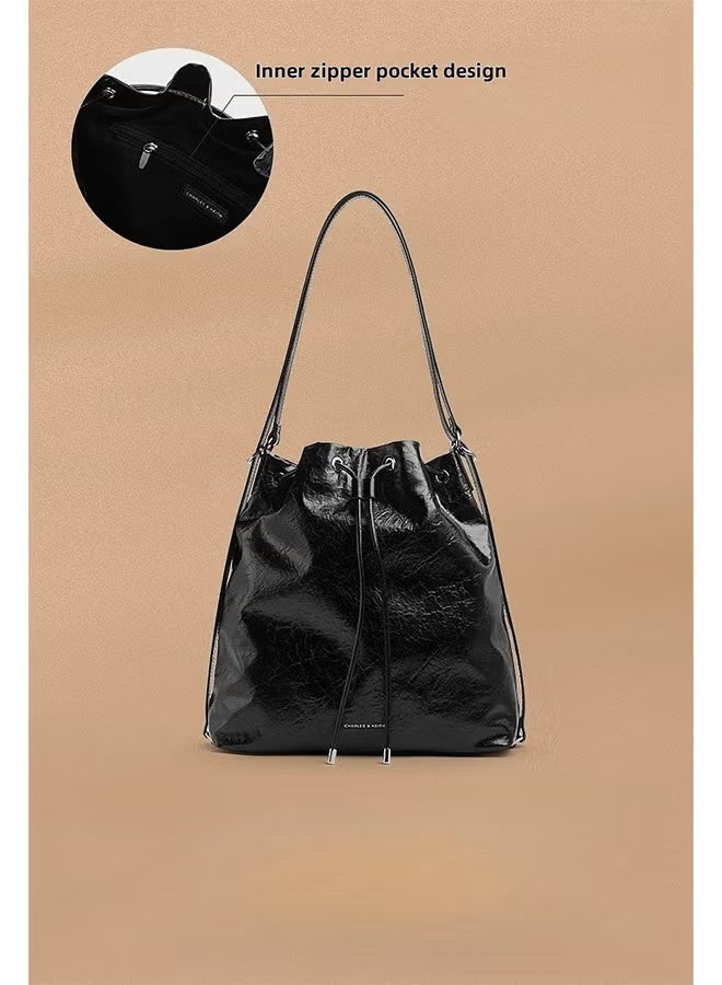 Charles & Keith Summer Shoulder Women's Bag Soft Multifunctional Shoulder Bag Black - Image 2