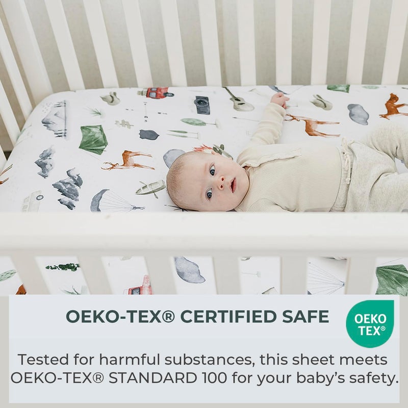 Pobibaby  2 Pack Premium Fitted Baby Boy Crib Sheets for Standard Crib Mattress  UltraSoft Cotton Blend Safe and Snug and Stylish Woodland Sheet Explore - Image 5
