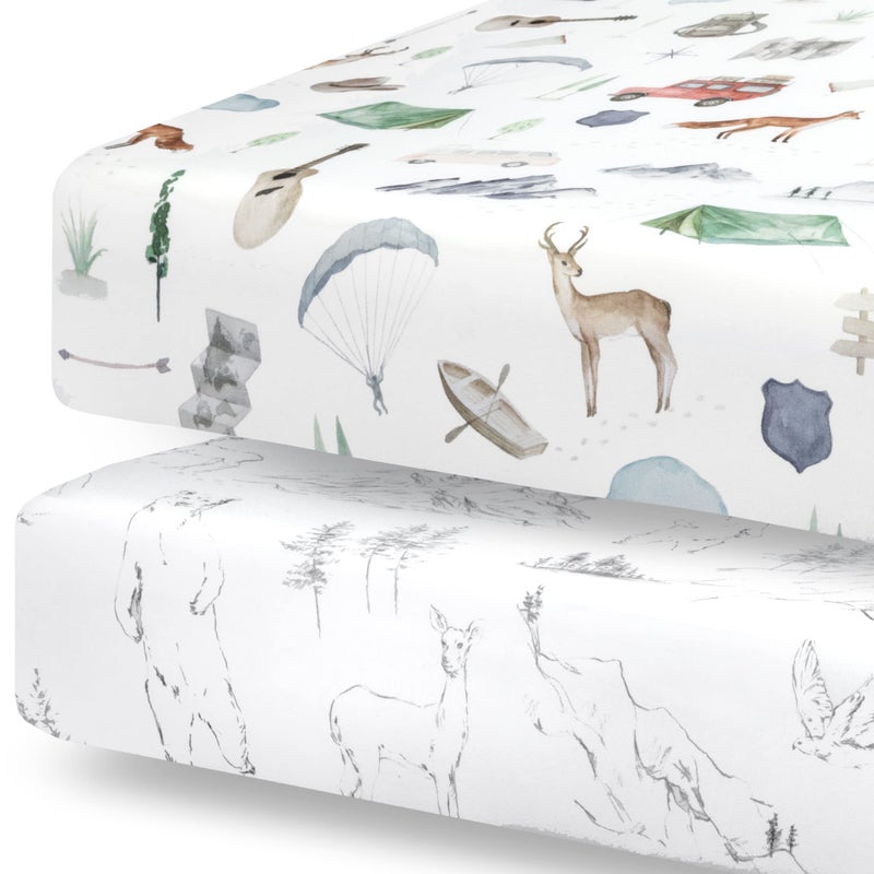 Pobibaby  2 Pack Premium Fitted Baby Boy Crib Sheets for Standard Crib Mattress  UltraSoft Cotton Blend Safe and Snug and Stylish Woodland Sheet Explore - Image 1