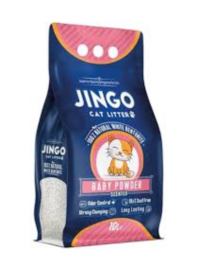 JINGO specially formulated cat litter, 10 litters , 8kg , high absorption and clumping performance , baby powder scent