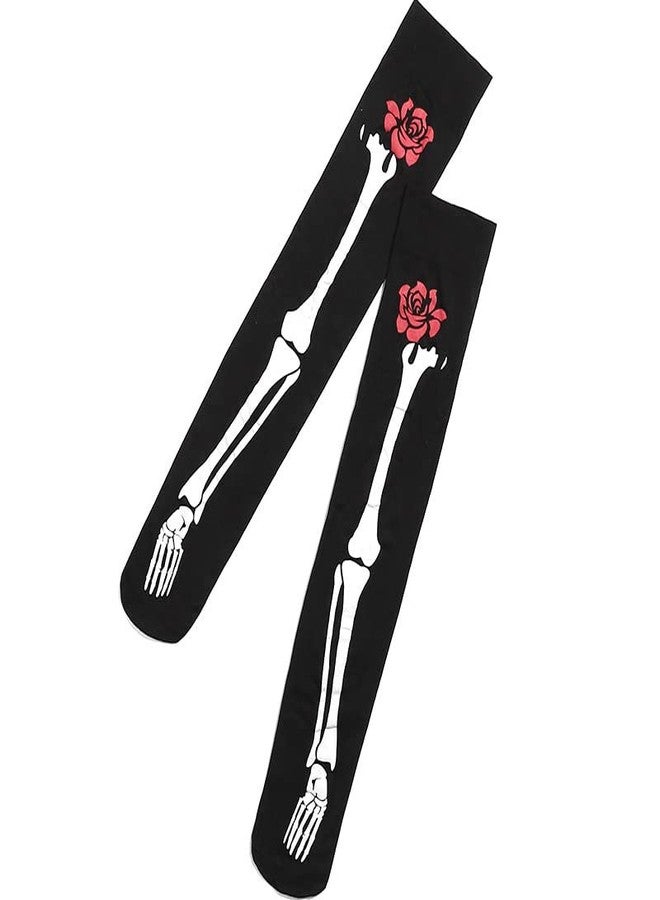 IHEOJAOC Halloween Skeleton Nurse Socks Xray Bone and Roses (Black), Xray Doctor Dentist Pencil Knee-high Socks Funny Gifts - Image 2