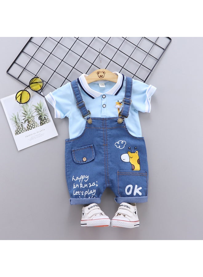 Infant Baby Boys & Girls Summer Cartoon Casual Suspender Shorts Two-piece Set - Image 1