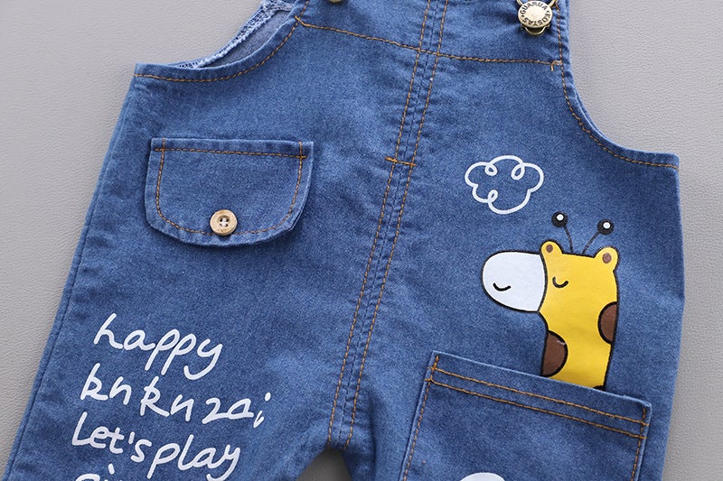 Infant Baby Boys & Girls Summer Cartoon Casual Suspender Shorts Two-piece Set - Image 3