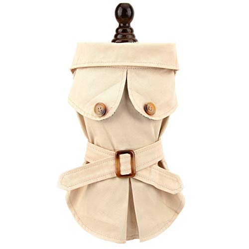 PAIDEFUL Pet Trench Coat for Small Dogs Girl Boy Windproof Fashion Western Jacket Belted Outerwear Autumn Winter Dog Clothes for Puppy Chihuahua Yorkie,Khaki,Size M - Image 5