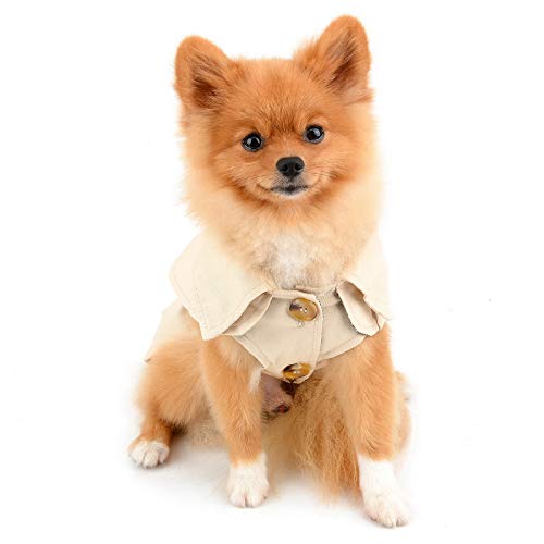 PAIDEFUL Pet Trench Coat for Small Dogs Girl Boy Windproof Fashion Western Jacket Belted Outerwear Autumn Winter Dog Clothes for Puppy Chihuahua Yorkie,Khaki,Size M - Image 3