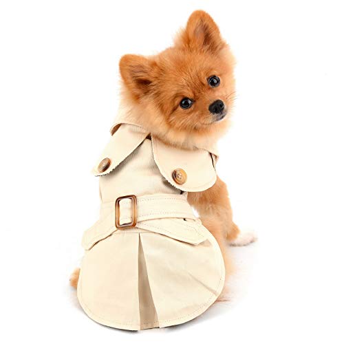 PAIDEFUL Pet Trench Coat for Small Dogs Girl Boy Windproof Fashion Western Jacket Belted Outerwear Autumn Winter Dog Clothes for Puppy Chihuahua Yorkie,Khaki,Size M - Image 1