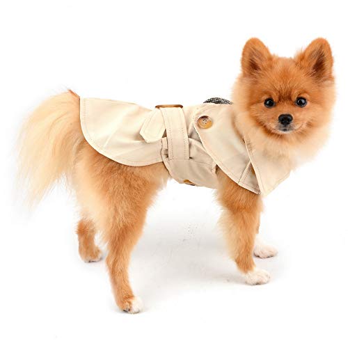 PAIDEFUL Pet Trench Coat for Small Dogs Girl Boy Windproof Fashion Western Jacket Belted Outerwear Autumn Winter Dog Clothes for Puppy Chihuahua Yorkie,Khaki,Size M - Image 2