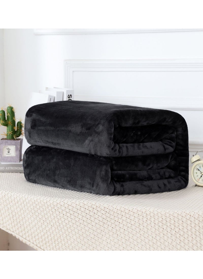 Loquat Solid Color Cloud Sable Blanket Office Nap Blanket Air Conditioned Roof Blanket Flannel Blanket Black  - Image 1