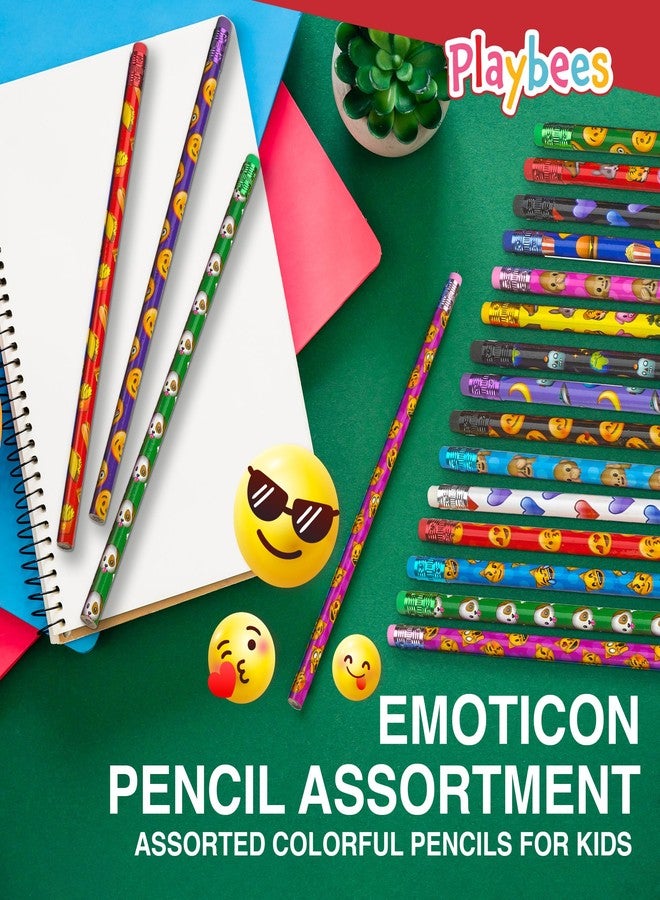 Playbees Emoticon Pencils - 36 Pack - Fun & Vibrant Writing Tools with Erasers - Assorted Emote Designs - Birthday Parties, Classroom Prizes, Goody Bag Stuffers, and Teacher's Educational Supplies - Image 4