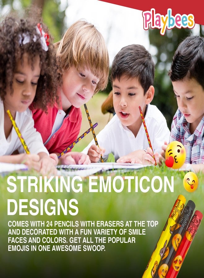 Playbees Emoticon Pencils - 36 Pack - Fun & Vibrant Writing Tools with Erasers - Assorted Emote Designs - Birthday Parties, Classroom Prizes, Goody Bag Stuffers, and Teacher's Educational Supplies - Image 5
