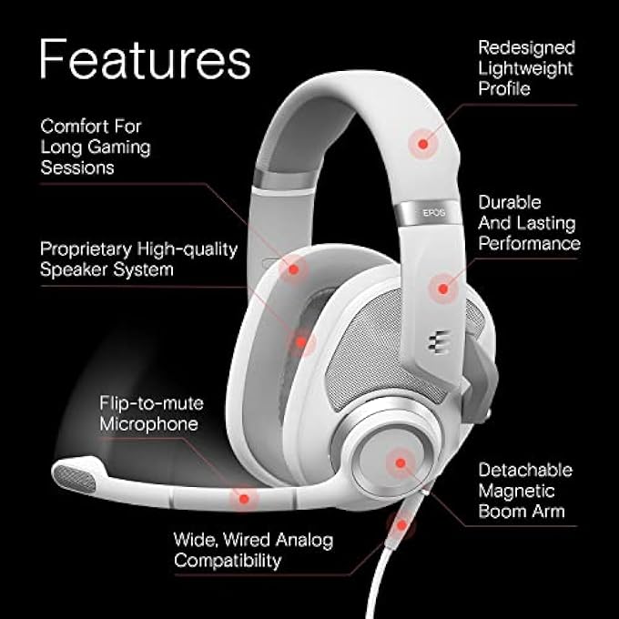 EPOS H6 PRO WHITE - OPEN ACOUSTIC GAMING HEADSET WITH MIC LIGHTWEIGHT HEADBAND COMFORTABLE & DURABLE DESIGN, XBOX HEADSET, PS4 PS5 ACCESSORIES WIRELESS (WHITE), WIRED - Image 3